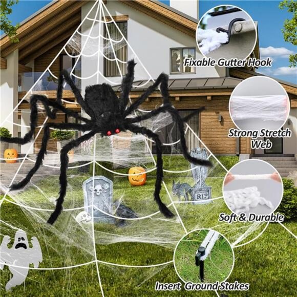 3pcs 212'' Halloween Spider Web 49" Halloween Decorations Stretch Cobweb - Picture 4 of 8